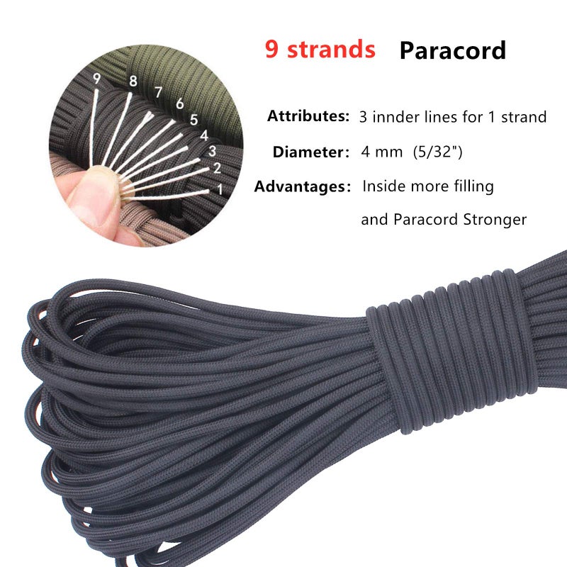 GeGeDa Paracord 9 Core 550 Parachute Cord Camping Rope 100FT (Army Green, 100feet) - Image 3